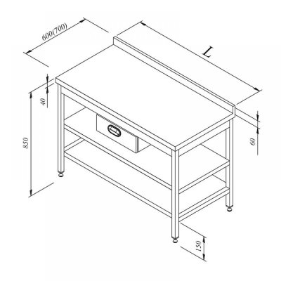 Horecamark Çalışma Tezgahı, Ara Raflı, Tek Çekmece, Sırtlı, 160x60 cm