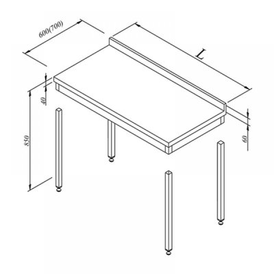 Horecamark Çalışma Tezgahı, Sırtlı, Demonte, 120x60 cm