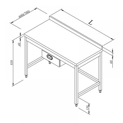 Horecamark Çalışma Tezgahı, Tek Çekmece, Sırtlı, 160x60 cm